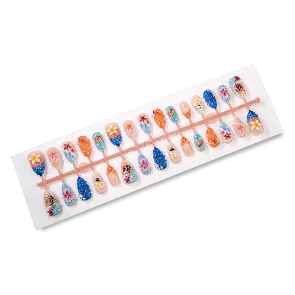 KRTBKR 30pc short almond press on nails, turtle hibiscus