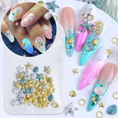 Summer Nail Art Rhinestones,Shiny Shell Starfish Nail Shell Starfish Style 1