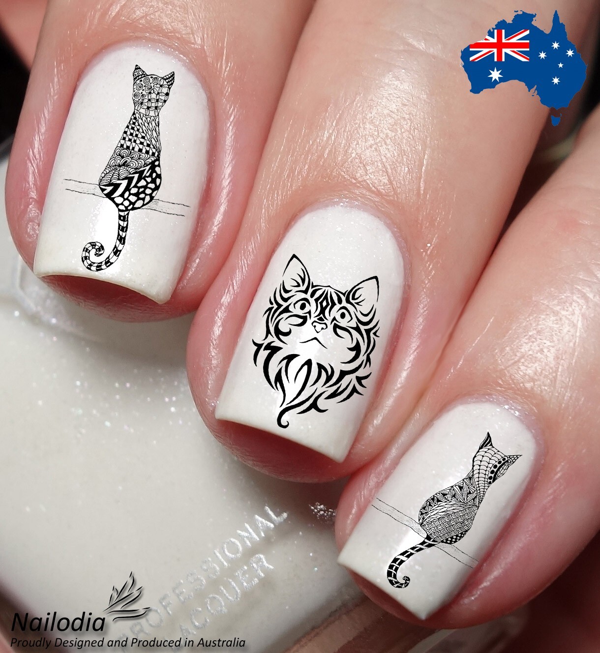 Tribal Cat & Kitten Nail Art Decal Sticker Water Transfer Slider