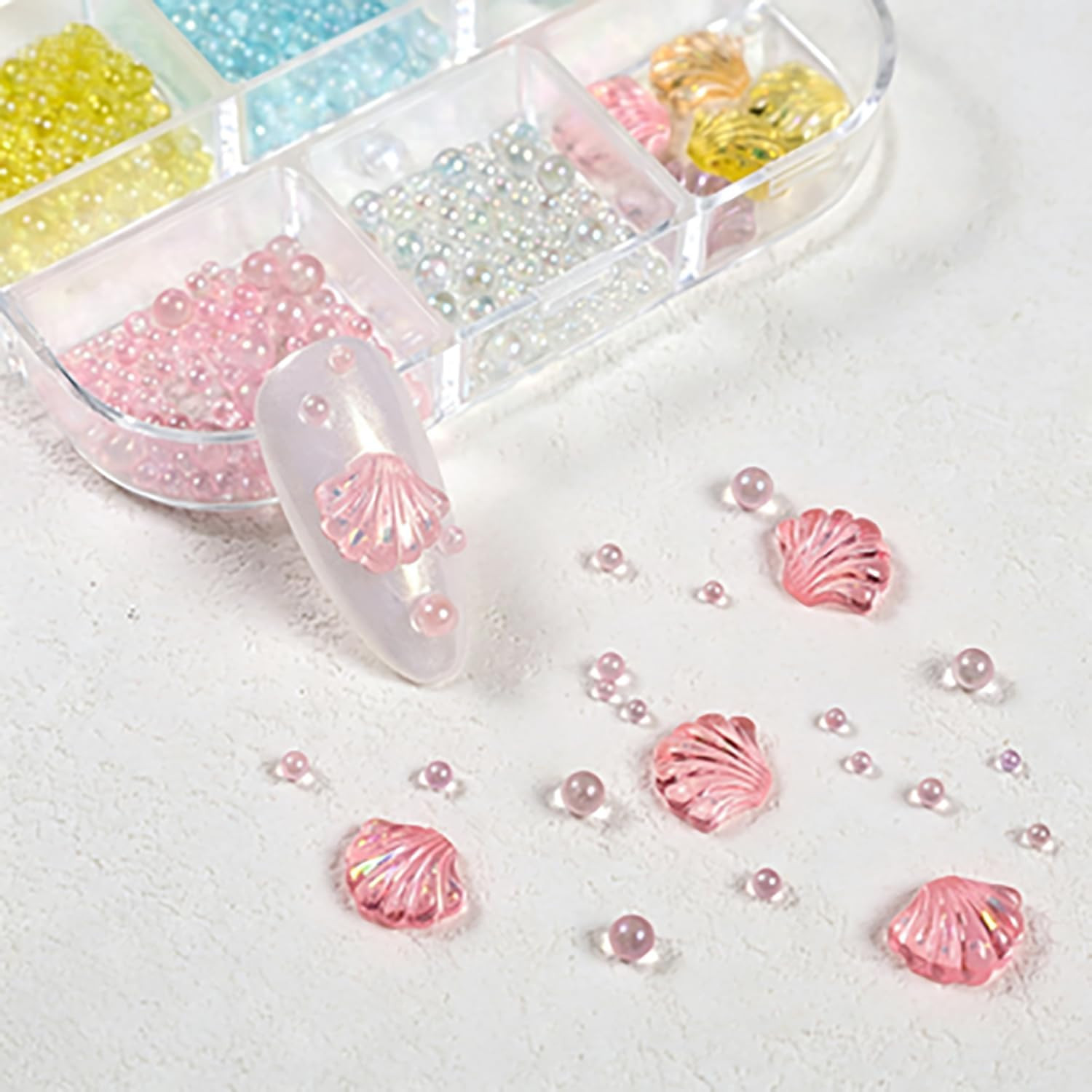 Iridescent Sector Seashell Nail Art Decoration 6 Grid, Resin Bubble Beads Nail R