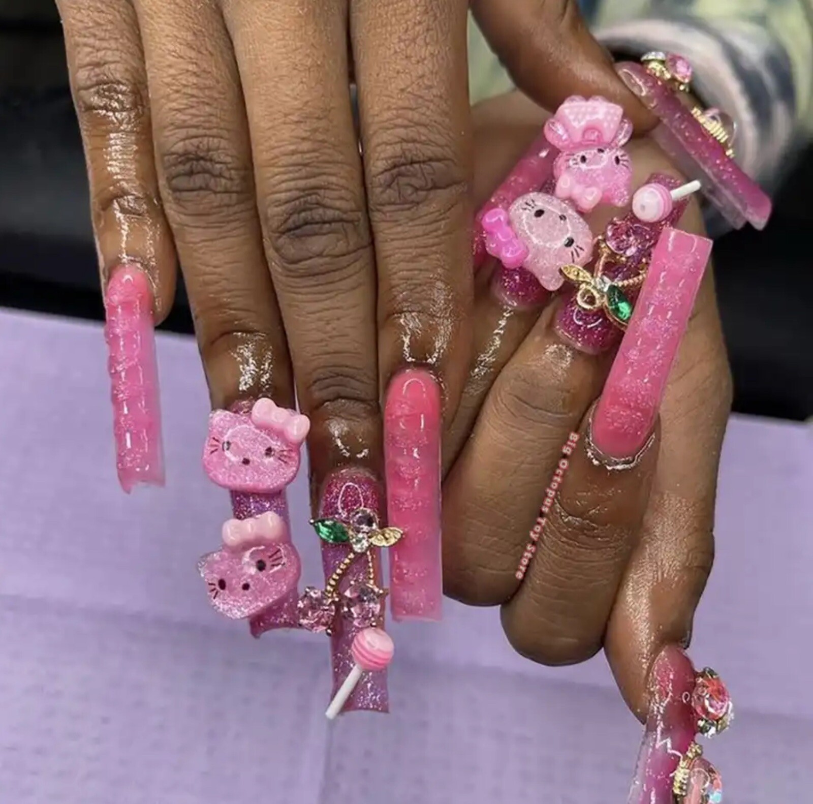 Xxxl Rectangle, Fake Nails 3D Hello KITTY Pink Diamond Strong, Long Nails
