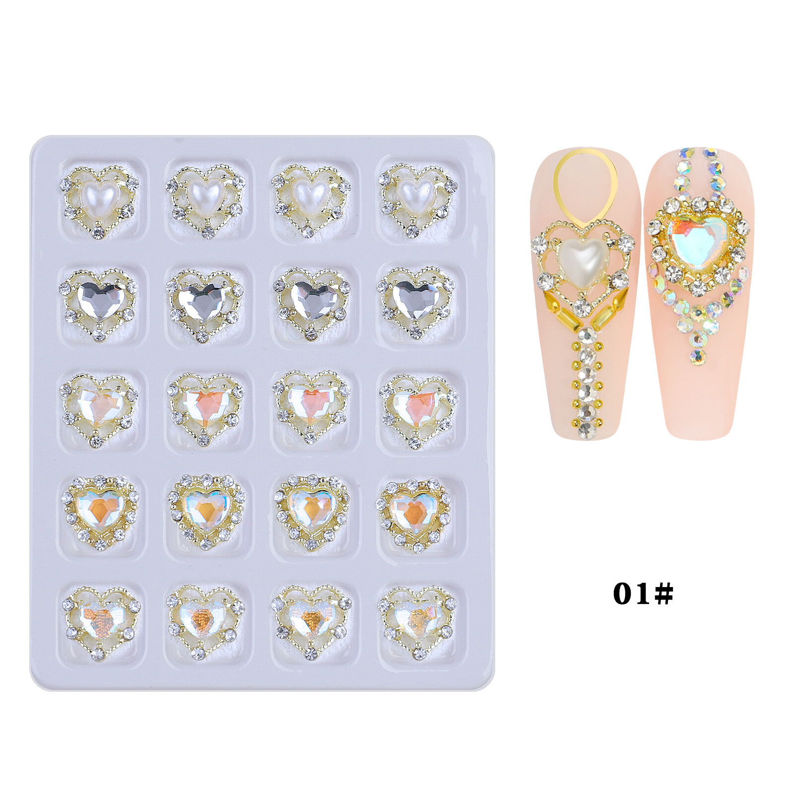 20 Grids Nail Art Rhinestones Glitter Heart Diamond Crystal Butterfly DIY Decora