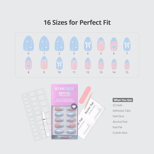 Blue Bow Almond Sweet Hour Press on Nails – Easy-to-Apply