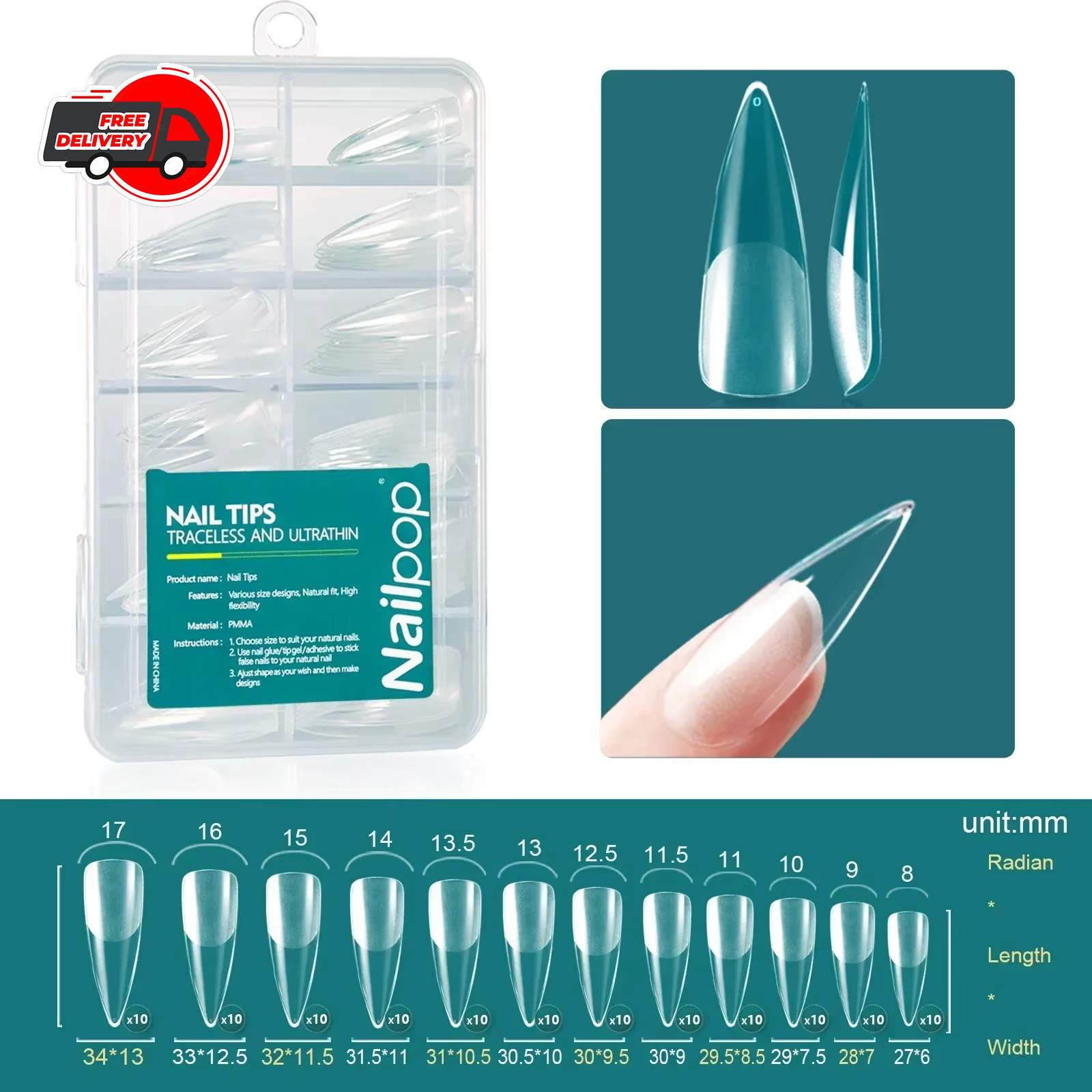 Nailpop 120pcs Gel X Nail Tips Medium Short Almond Square Soft Gel ExtensionsPro