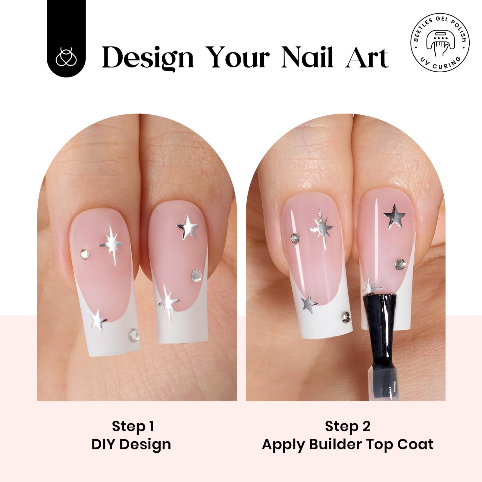 Long Square French Tip Press On Nail Kit – 224 Pcs, 16 Sizes, Glue & Lamp Includ