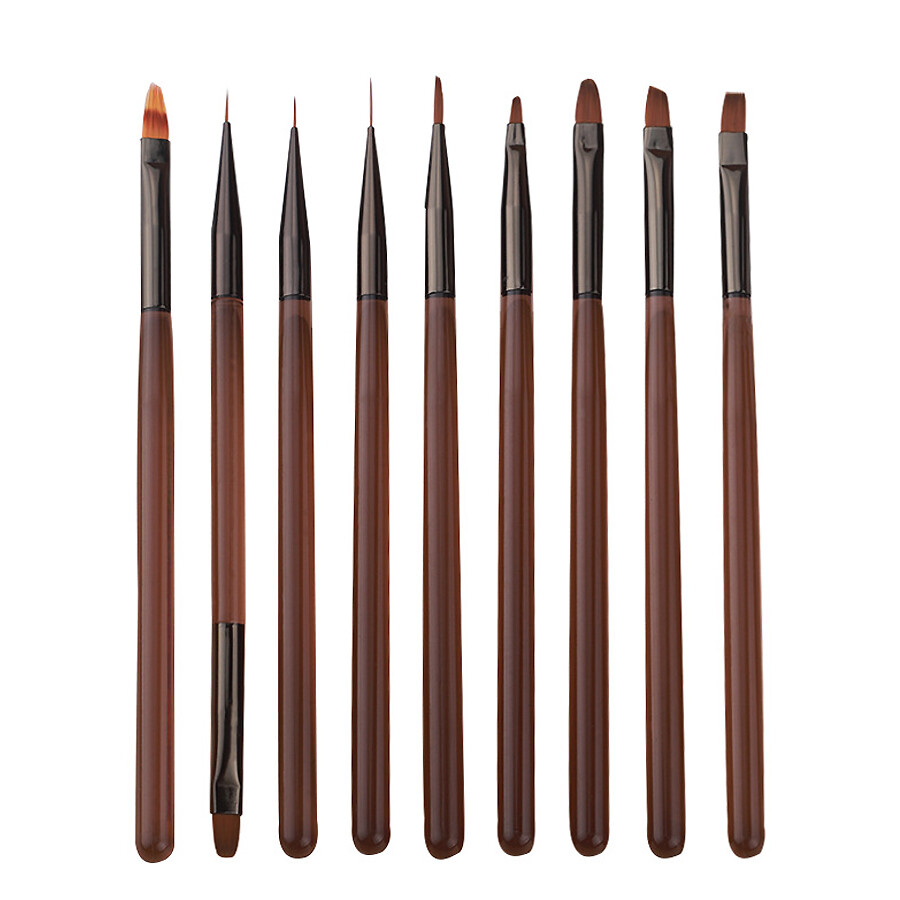 9Pcs Brown Nail Art Brush Set for Gel, Fine Line, Painting and Detail Work Pens