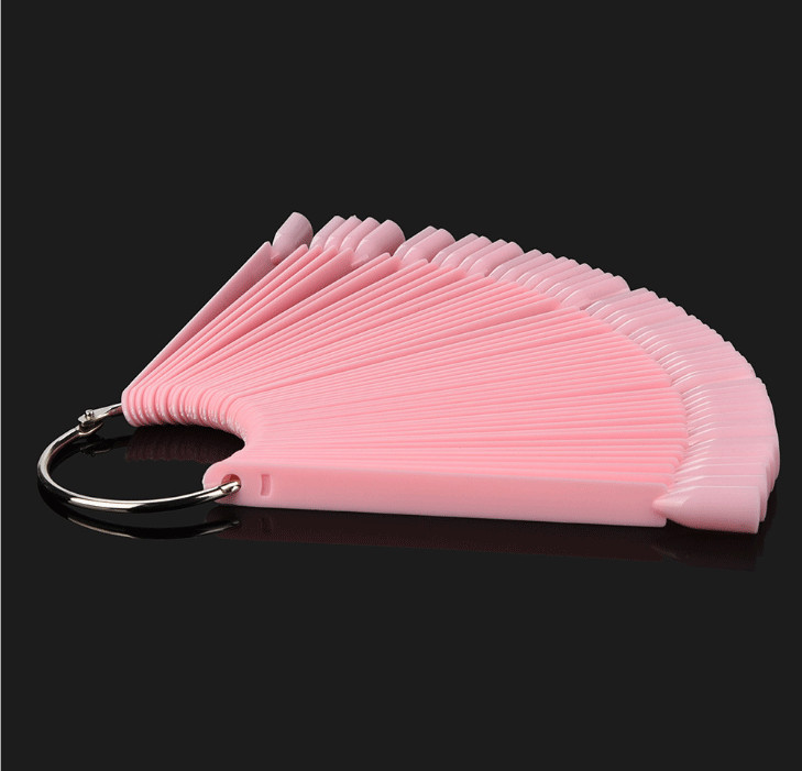 50x False Nail Tips Polish Palette Nail Practice Fan Color Sticker Display Pink