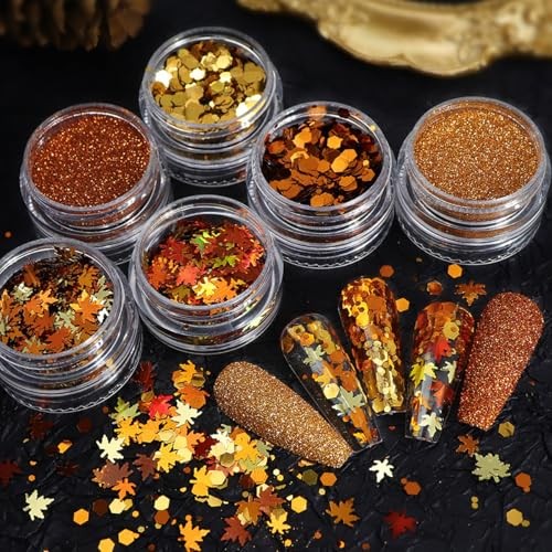 Golden Fall Nail Art Glitters Maple Leaf Nail One size fits all maple leaf1