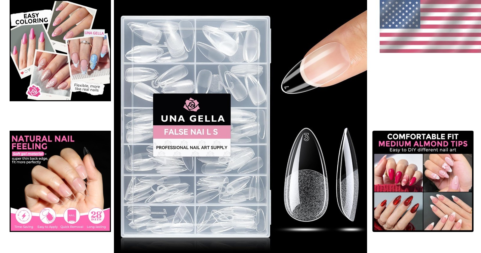 Gelly Soft Almond Nail Tips – 216pcs Clear Press On Nails for Stunning Manicures