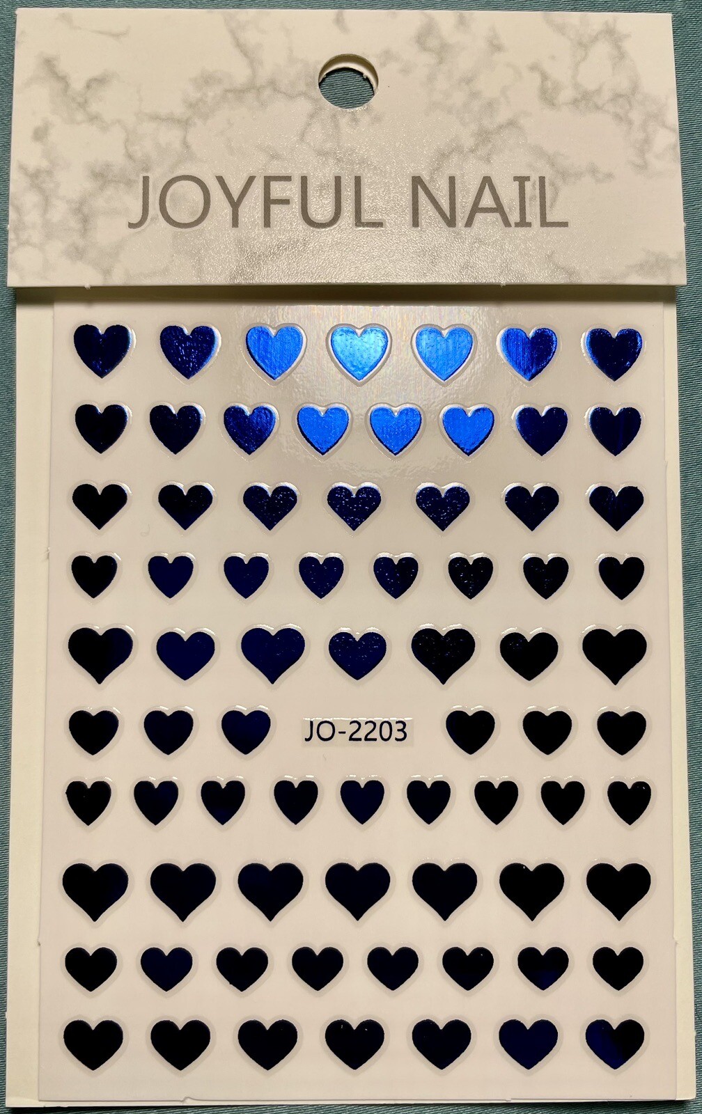 Nail Stickers Art Decal DIY Design 3D Waterproof Blue Metallic Hearts JO-2203