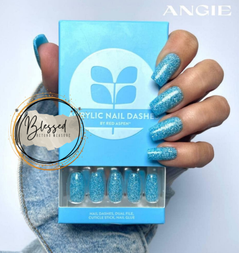 Red Aspen Press On Nails-Affable Angie-Long- Acrylic ~Coffin ~Blue