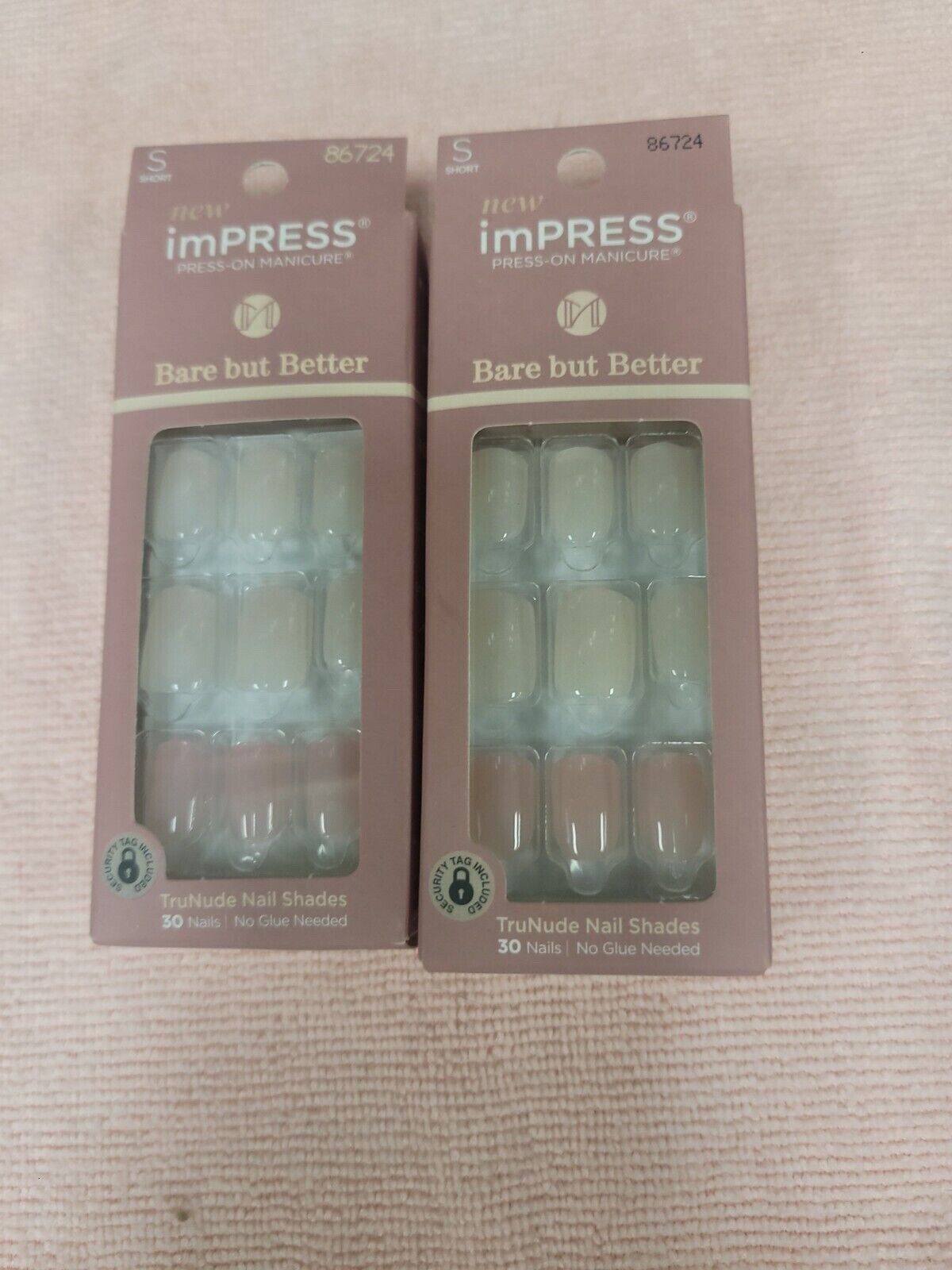2~ KISS IMPRESS NAILS PRESS ON SHORT Pink Bare but Better Effortless Finish