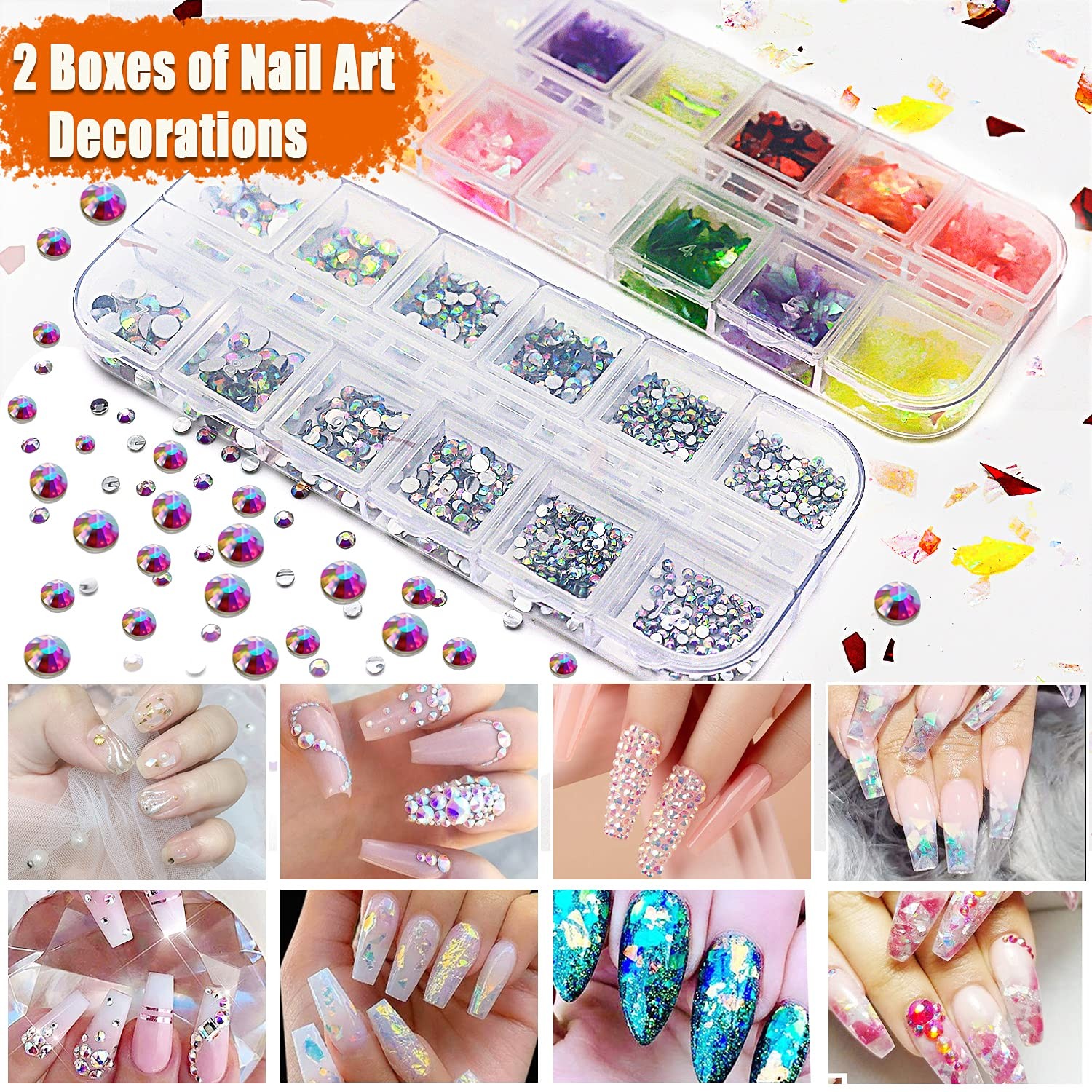 JOYJULY Nail Art Brushes Kit with Rhinestones Stickers Glitters Multi