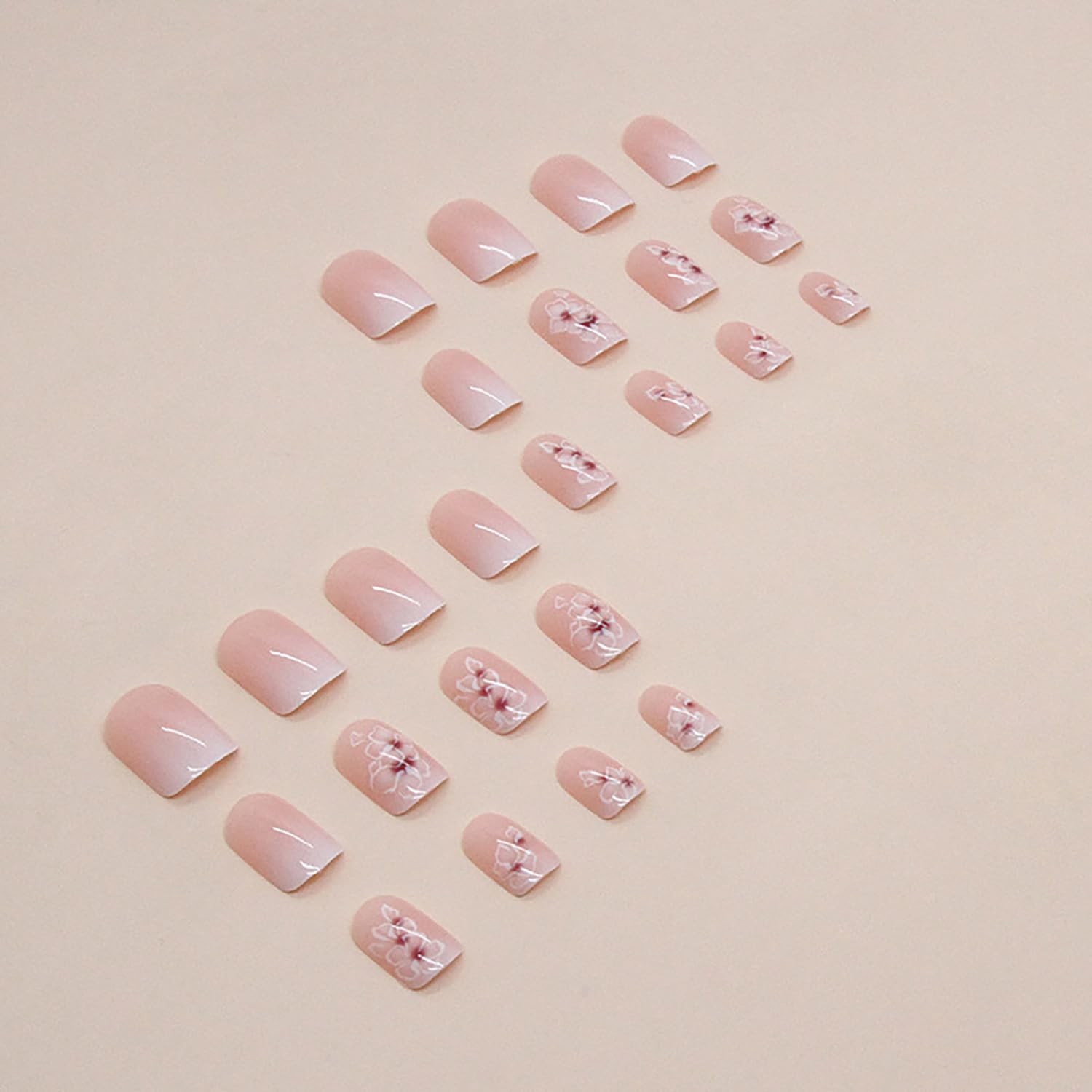 Vezocim Nude White Gradient Press on Nails Square Short Sets, 24Pcs Glossy Ar…