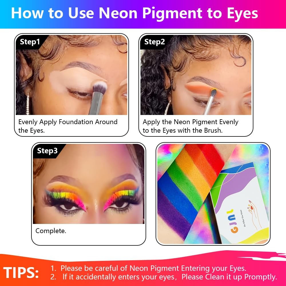Neon Pigment Powder – 12 Fluorescent Rainbow Colors, 3D Nail Art, 12 Colors