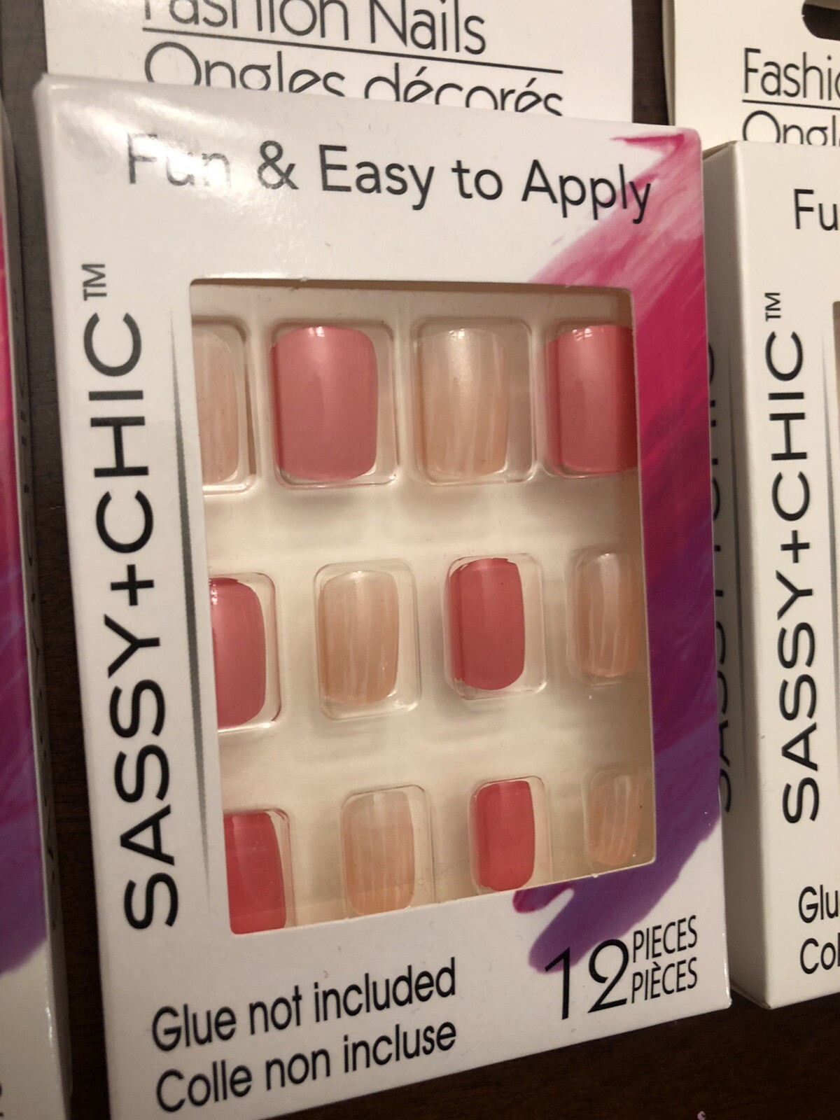 6 SETS PRESS ON NAILS Neutral French Leopard Natural Gold Coral Pink Iridescent