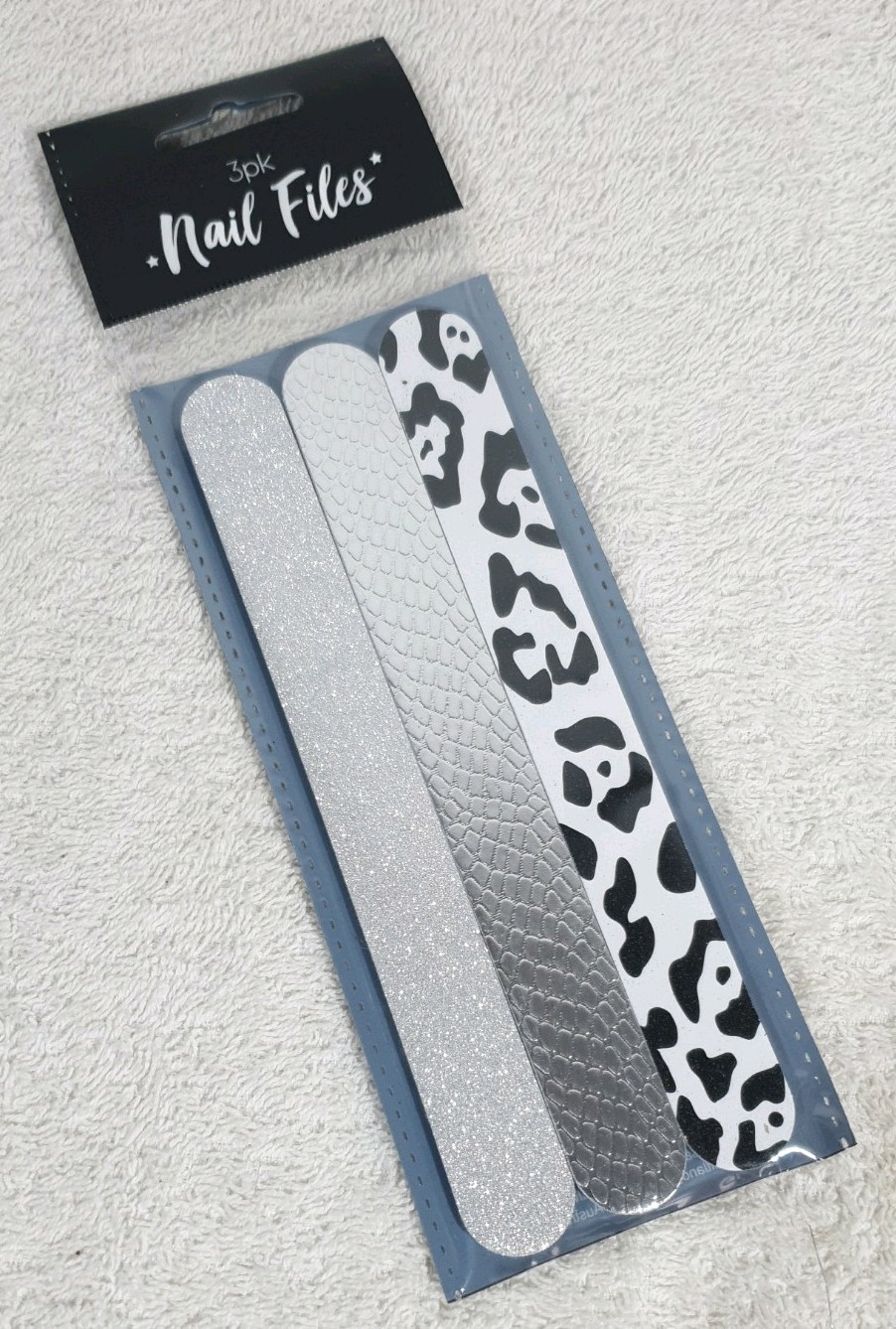 3x Sparkly BLACK/SILVER Cute Nail Files Emery Boards 3 Pk New Pretty Nail Files