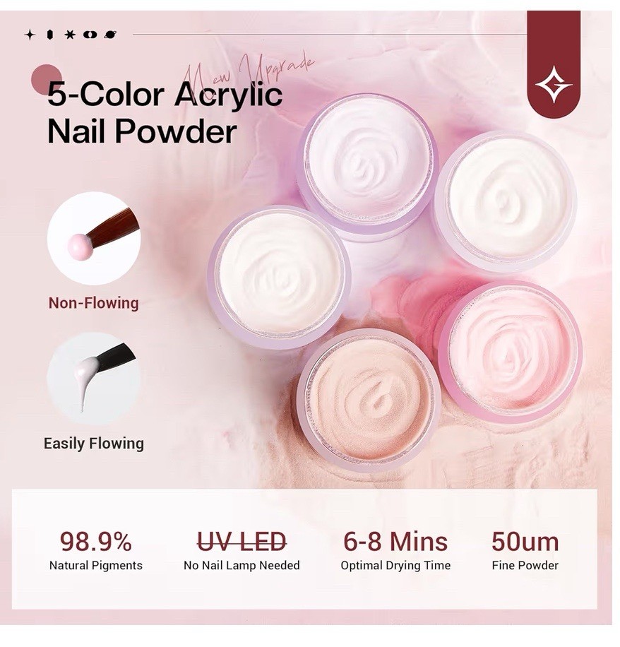 Glamonade Acrylic Nail Kit For Beginners 5 Color Art Tool Pink White Purple Nude