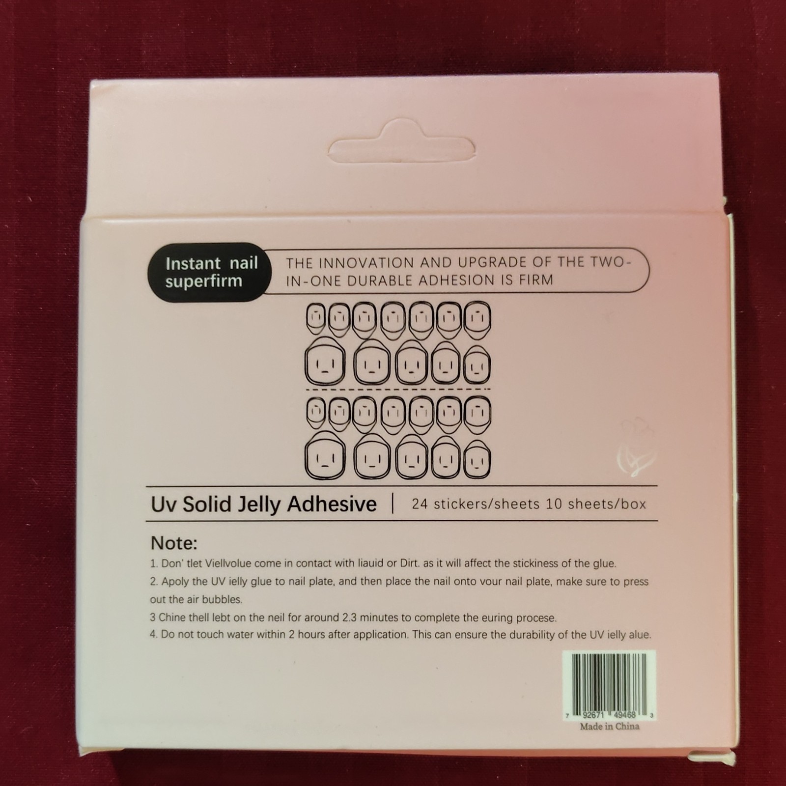 Chic Essentials UV Solid Jelly Nail Glue, White Adhesion, 10 Sheets Artificial