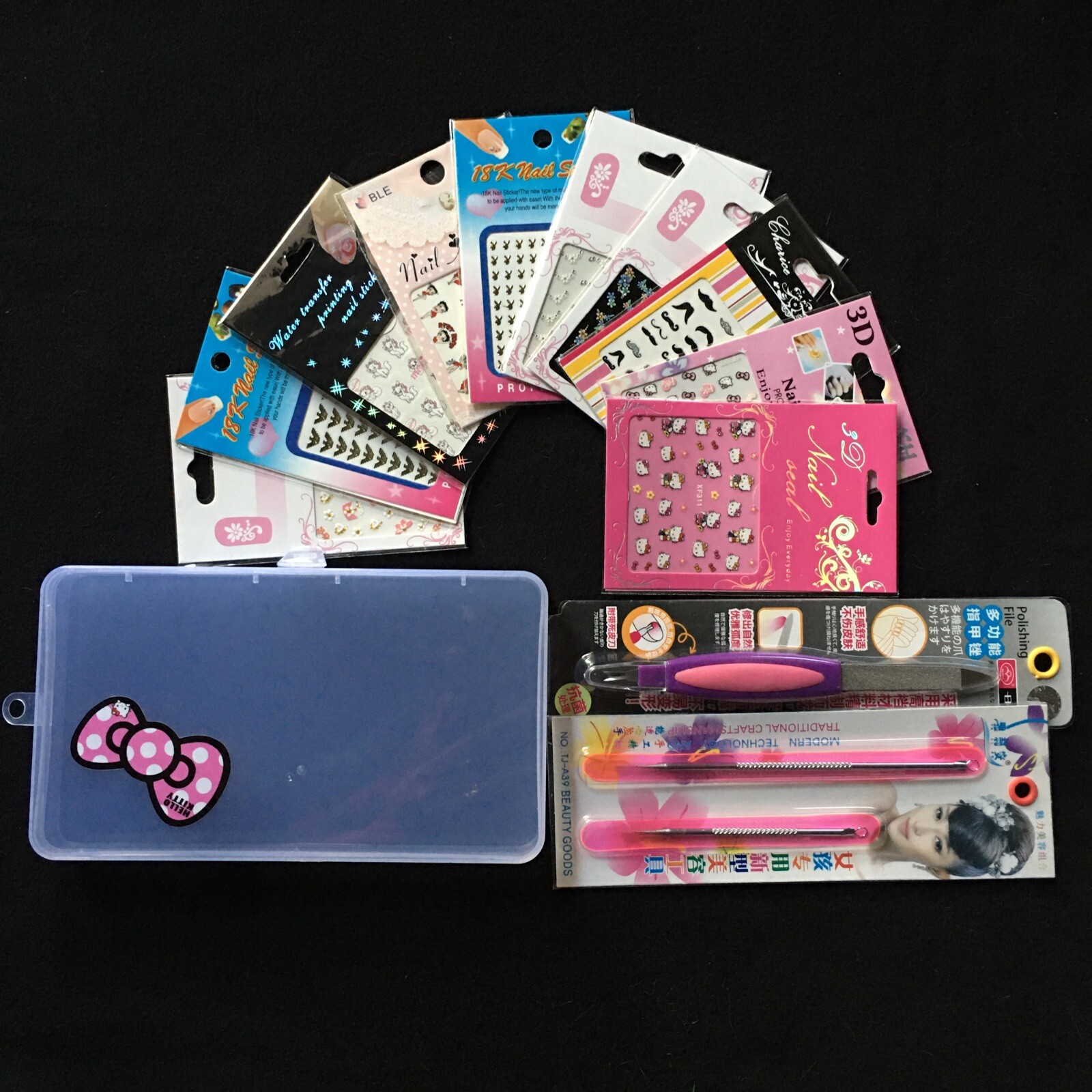 10 Sheets Hello Ketty & Cartoon Nail Sticker & Beauty Set In Plastic Box St-254