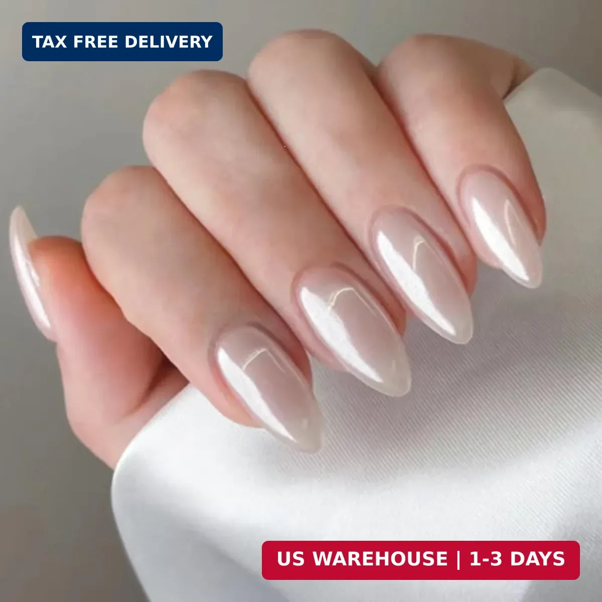 CTTHNBD Press on Nails Almond – Medium Fake Nails with Aurora Design – White Ful
