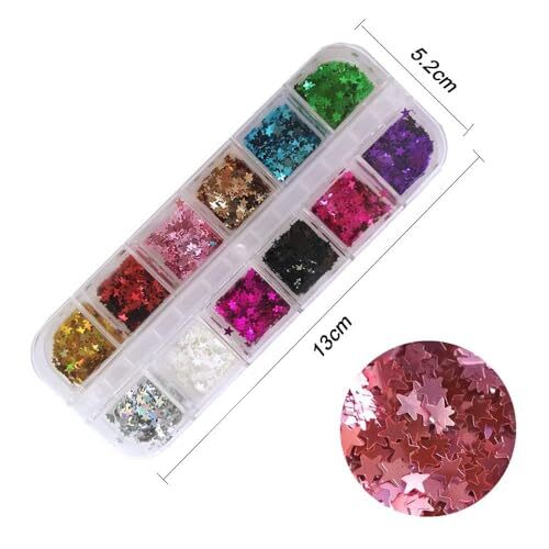 Star Glitter Confetti, 24 Boxes Stars Holographic Sequins 3D Star_24 Grids