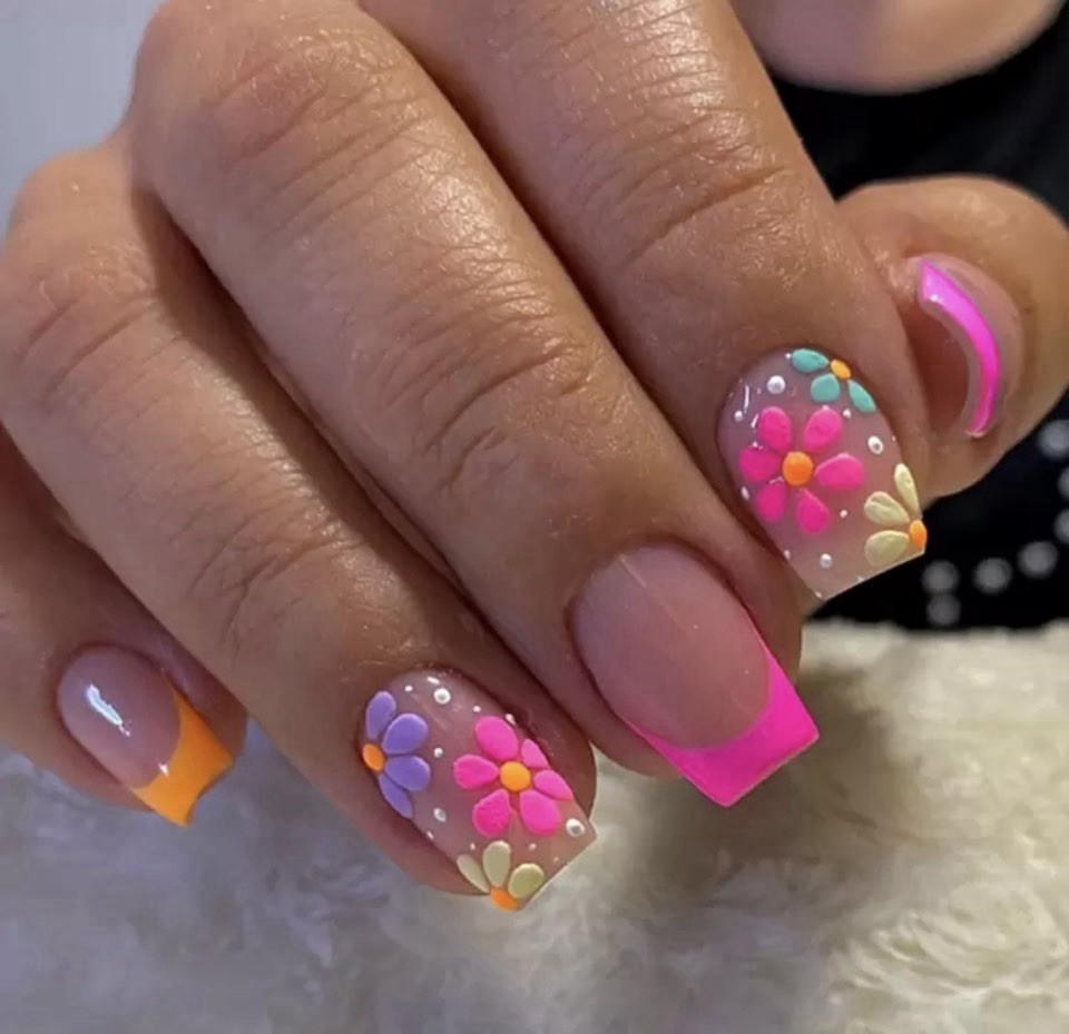 24 Press-On Nail Kit | Neon French Tips In Pink, Yellow, Blue, Orange, Purple
