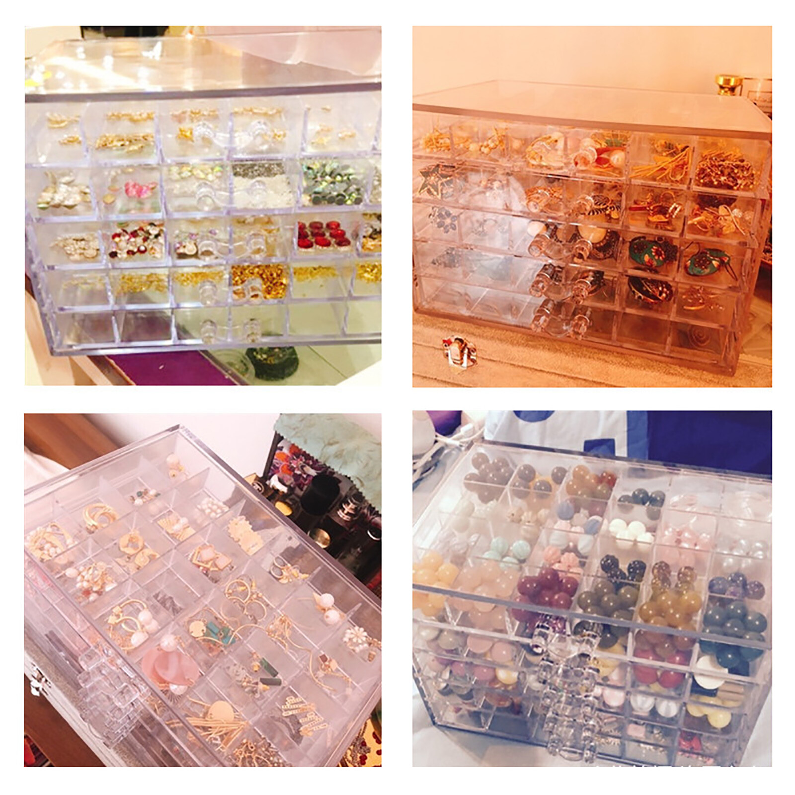 120 Grids Nail Art Rhinestone Gems Bead Acrylic Storage Display Tray Box Clear