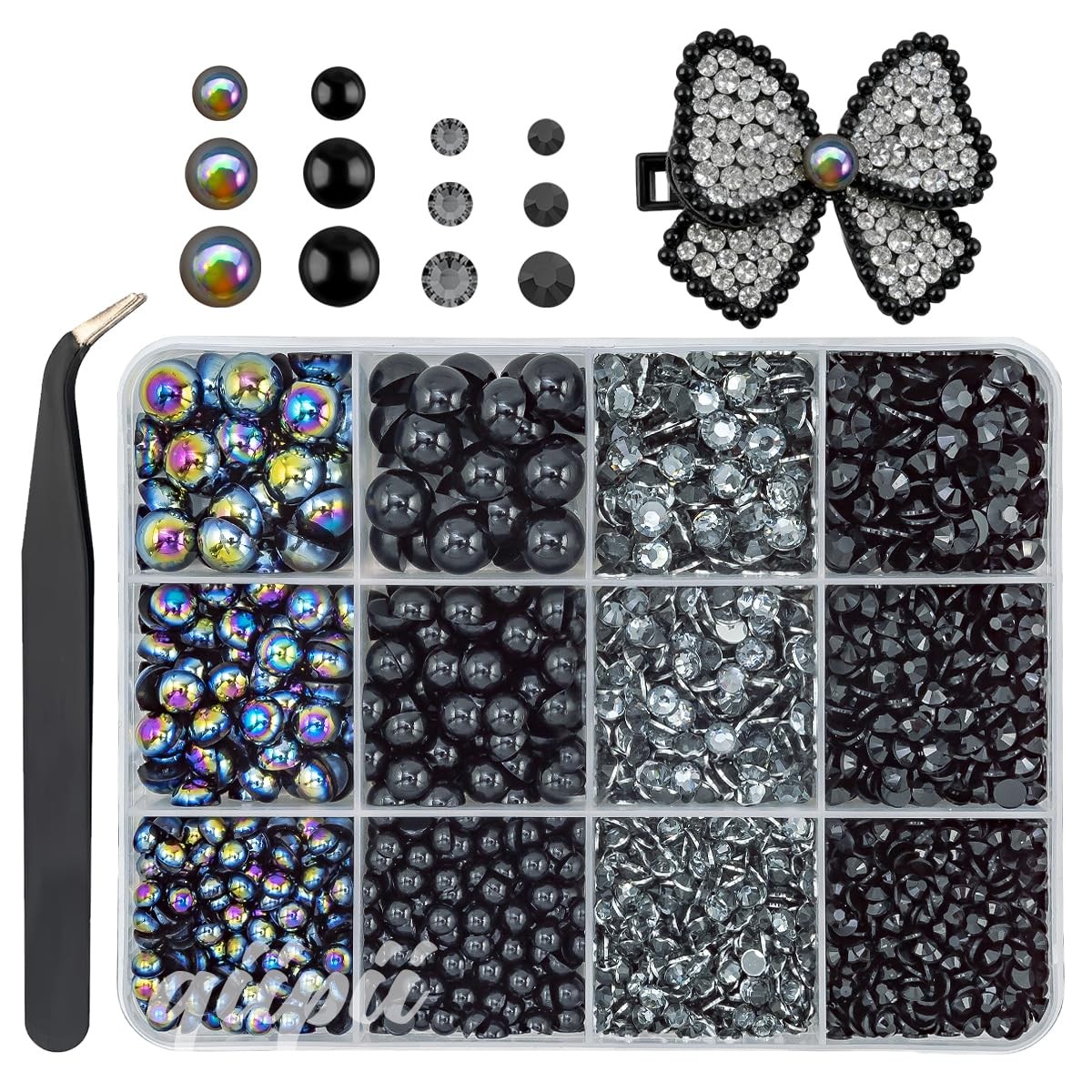 qiipii 3mm-8mm Black Flatback Pearls and Rhinestones for Bedazzling Crafting …