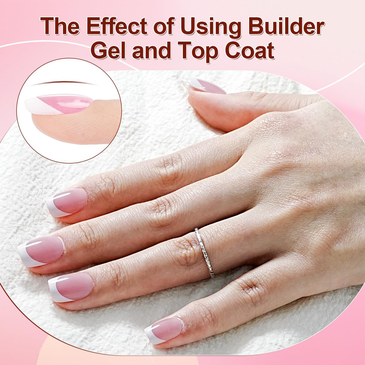 French Tip Press On Nails – 15 Sizes Pink Short Round French Tips,Soft Gel Na…