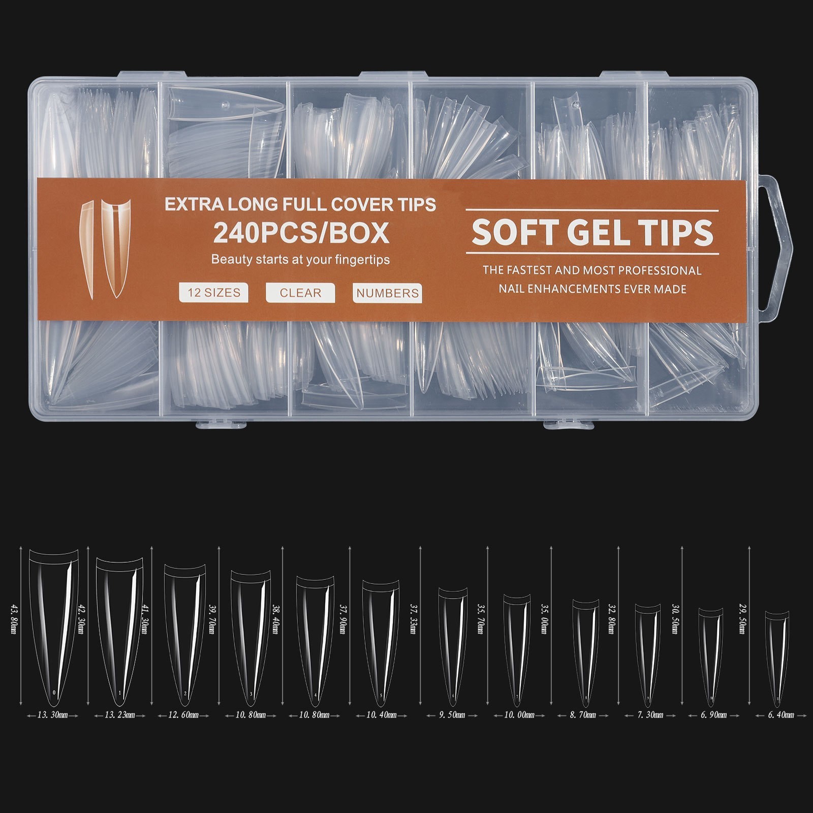 240PCS Extra Long Stiletto French Soft Gel Nail Tips 12 Sizes For Nail Extension