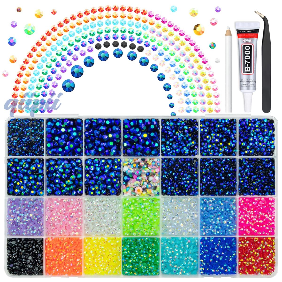 qiipii Sapphire Blue AB Resin Rhinestones w B7000 Glue for Crafting Bedazzlin…