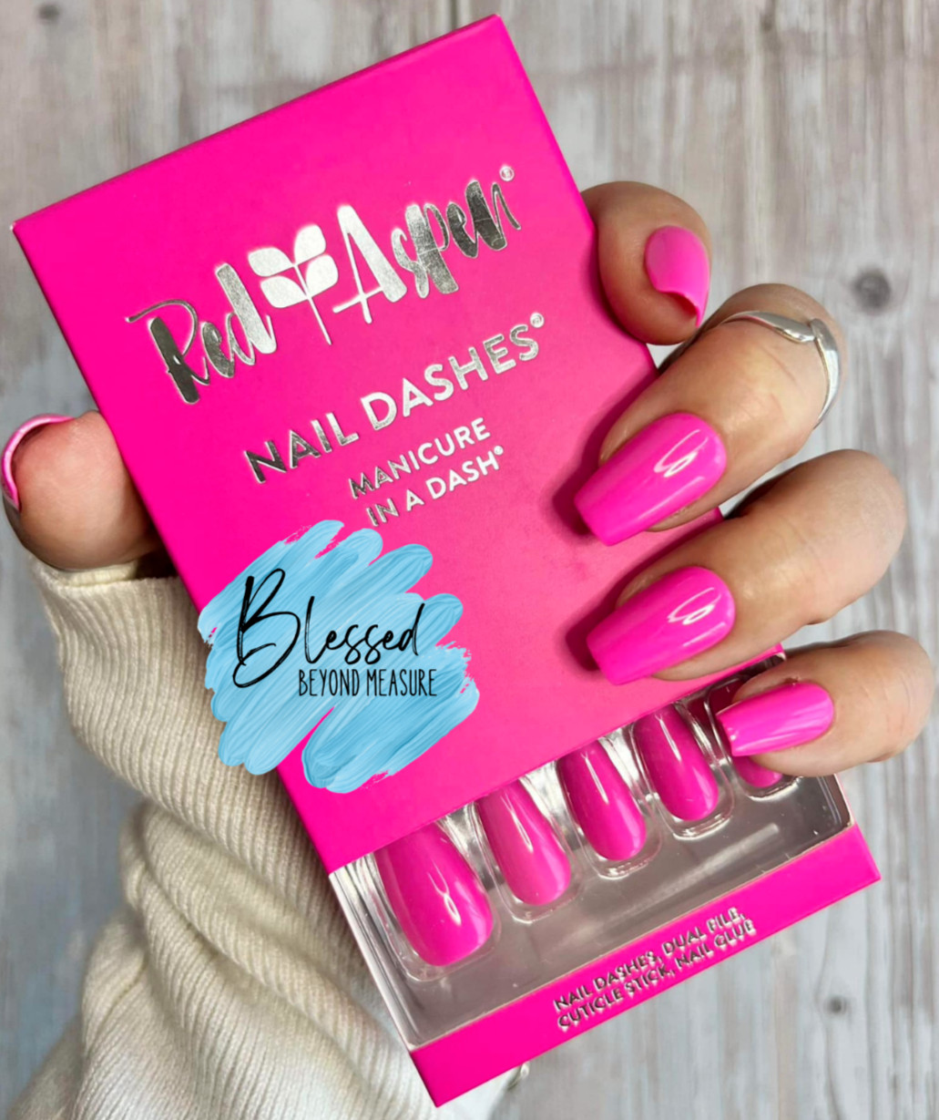Red Aspen Press On Nails-HALLIE PICKS PEONIES -Medium -Coffin ~Pink-Shiny