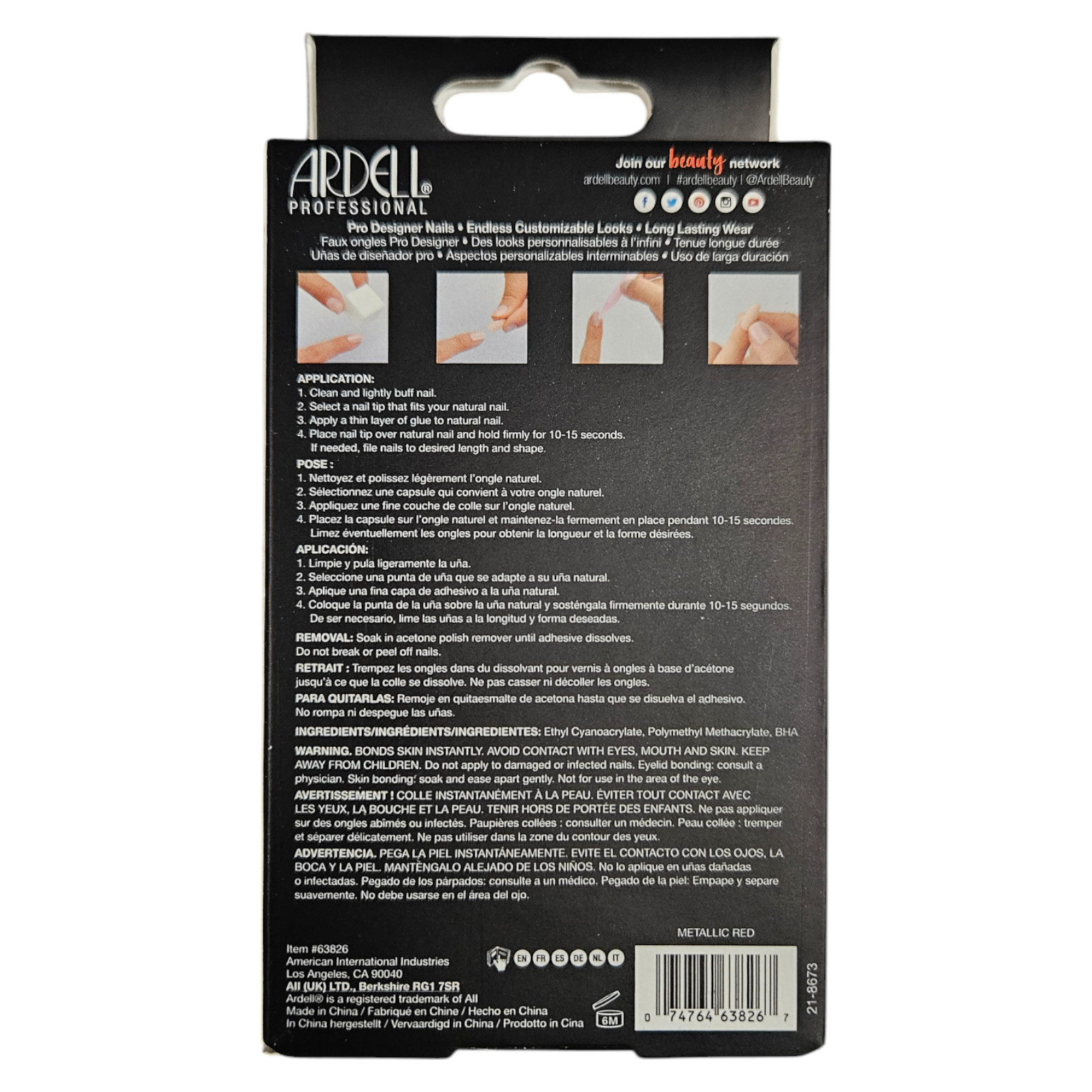 Ardell Nail Addict Metallic Red 28 Piece Nail Set Inc Glue File Cuticle stick