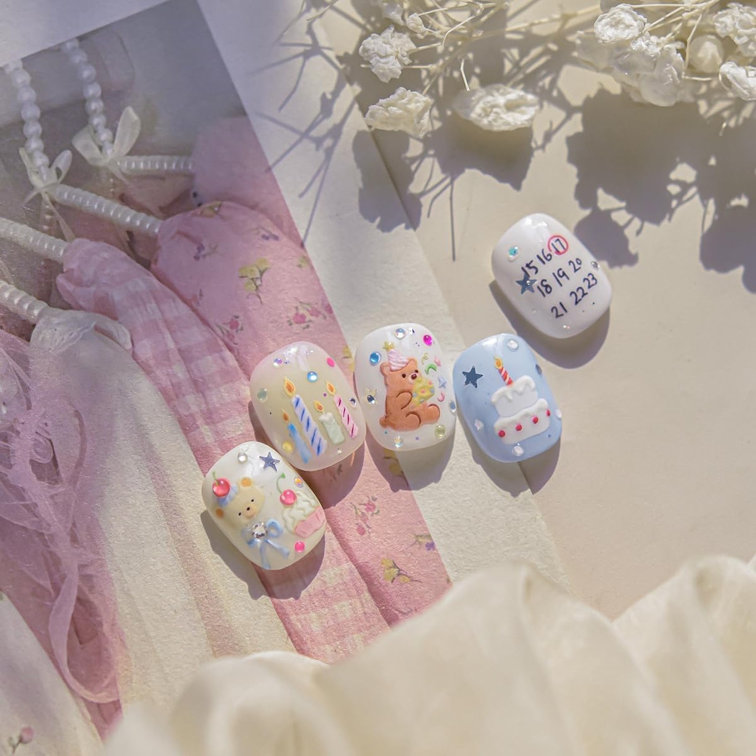 Birthday Nail Stickers Cake Nail Art Decals Candle Star Bear Bow Nail Art Sti…