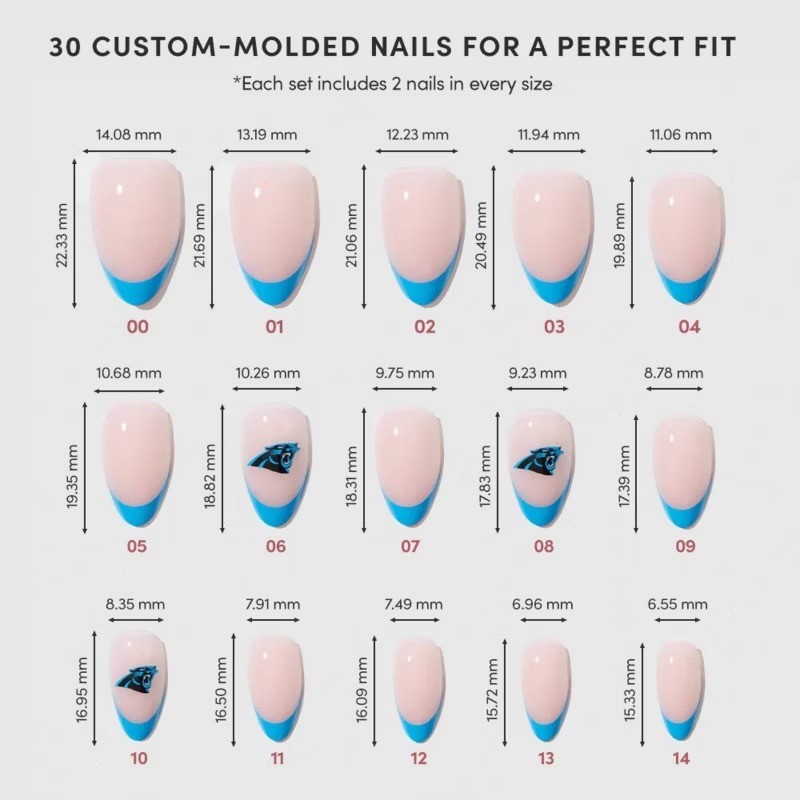 Carolina Panthers Press-On Nails: Almond Shape, Gloss Finish, 30 Pieces