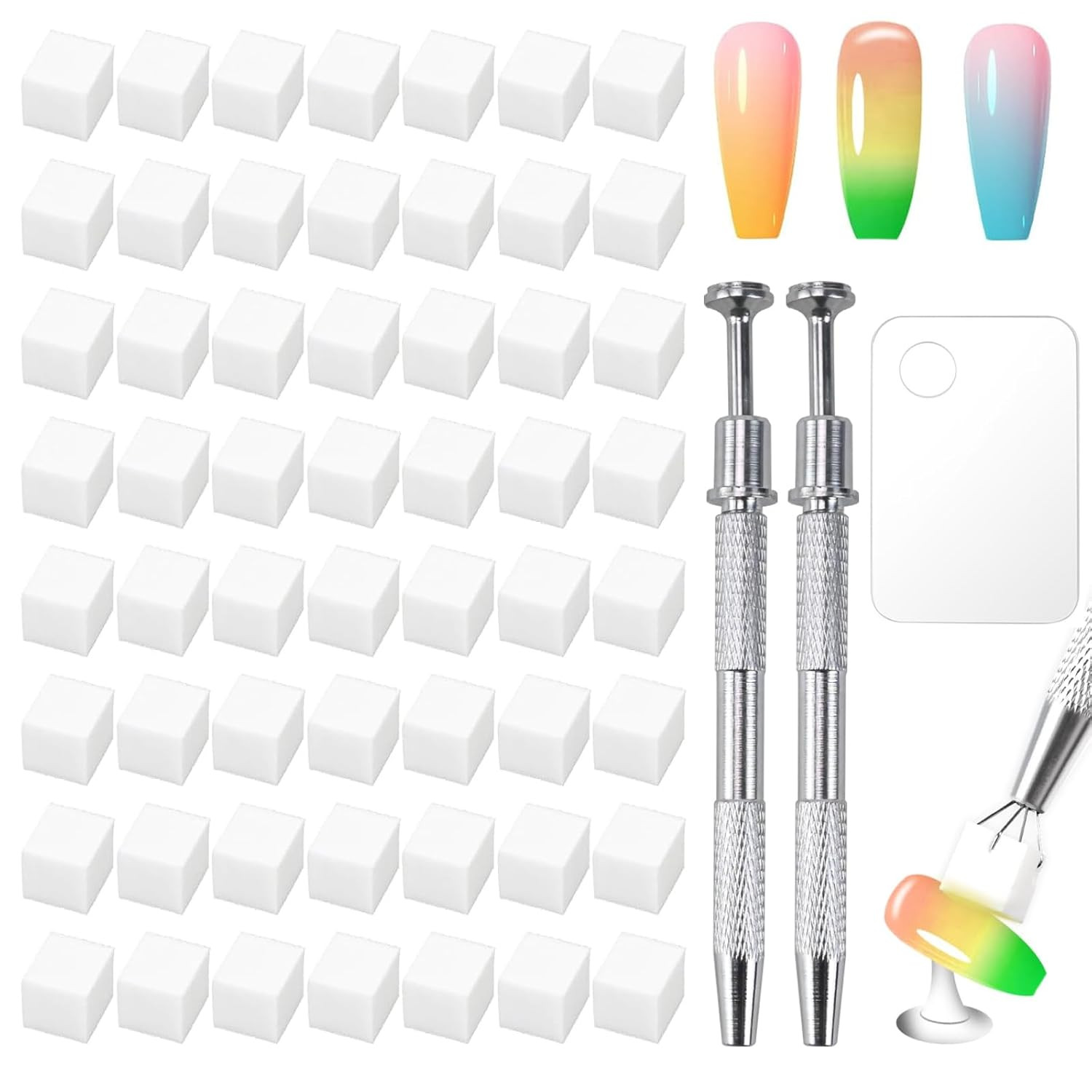 300Pcs Soft Nail Sponges for Ombre,White Nail Art Sponges with Grabbing Pen,Acry