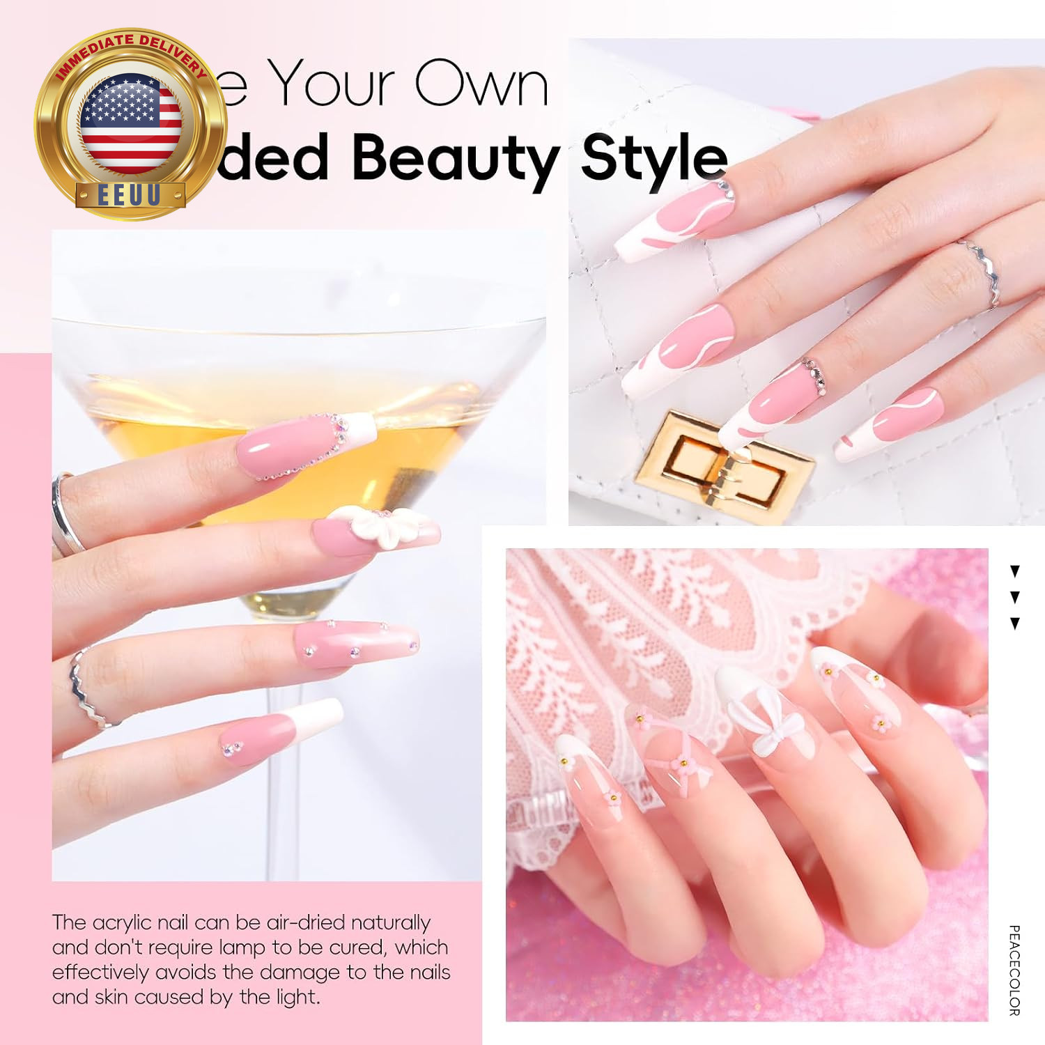 Acrylic Nail Kit ,Clear White Pink 15G Acrylic Powder and 60Ml Liquid Set Brush