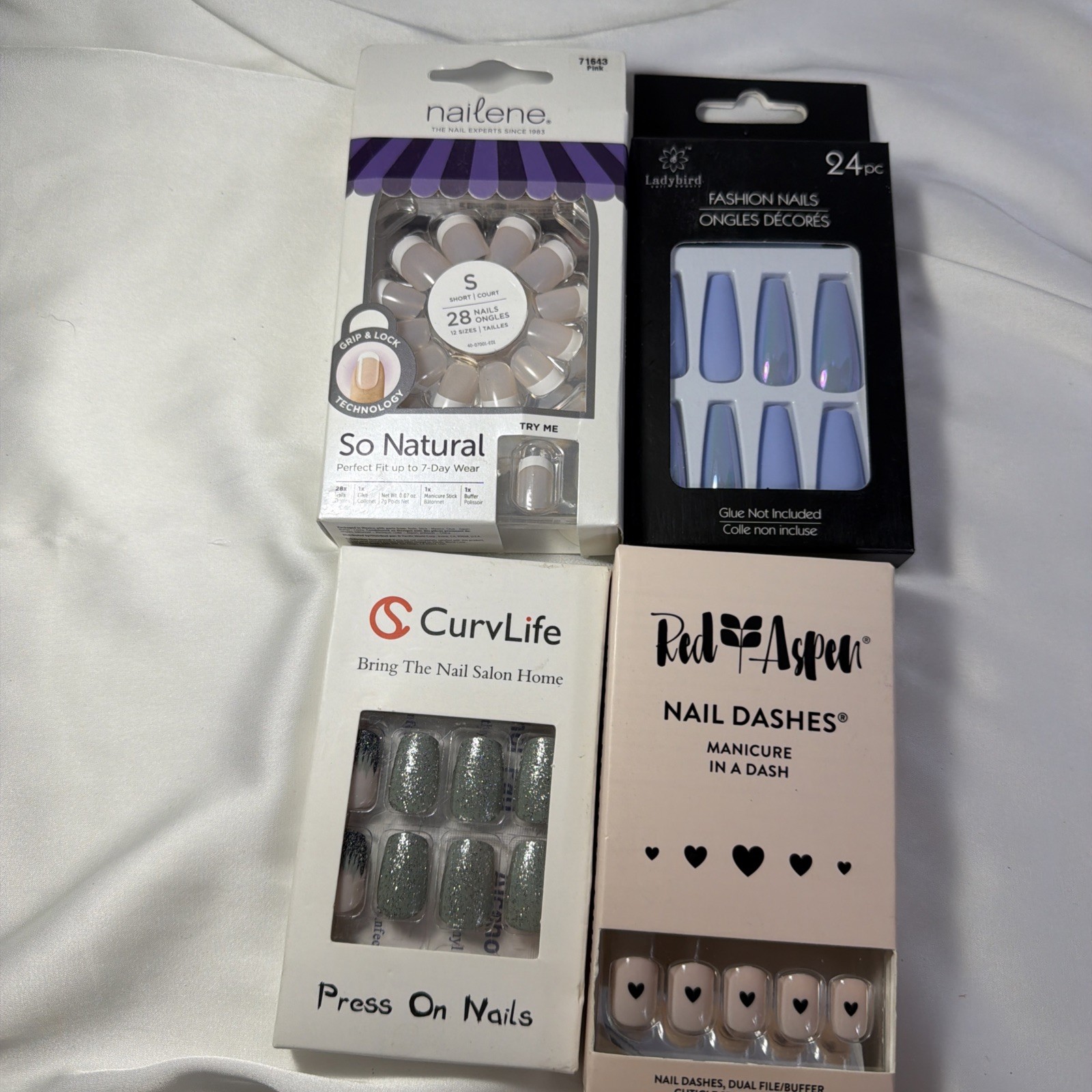 Press On Nail Bundle Of 4 Red Aspen Fashion Nails Short Long Med Assorted Brands