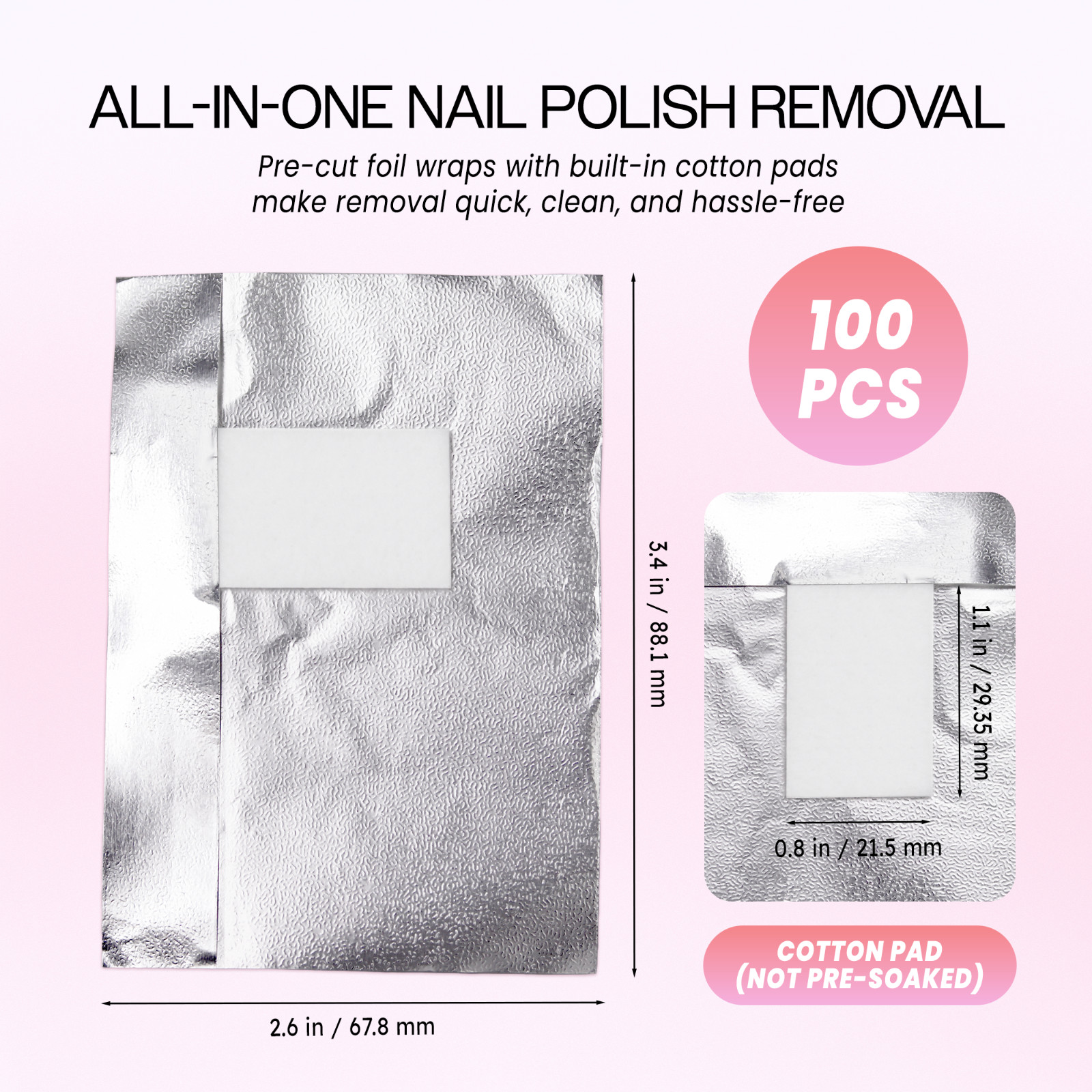 100pcs Gel Nail Polish Remover Wrap Foils w/Cotton Pad and Nail Gel Remover Tool