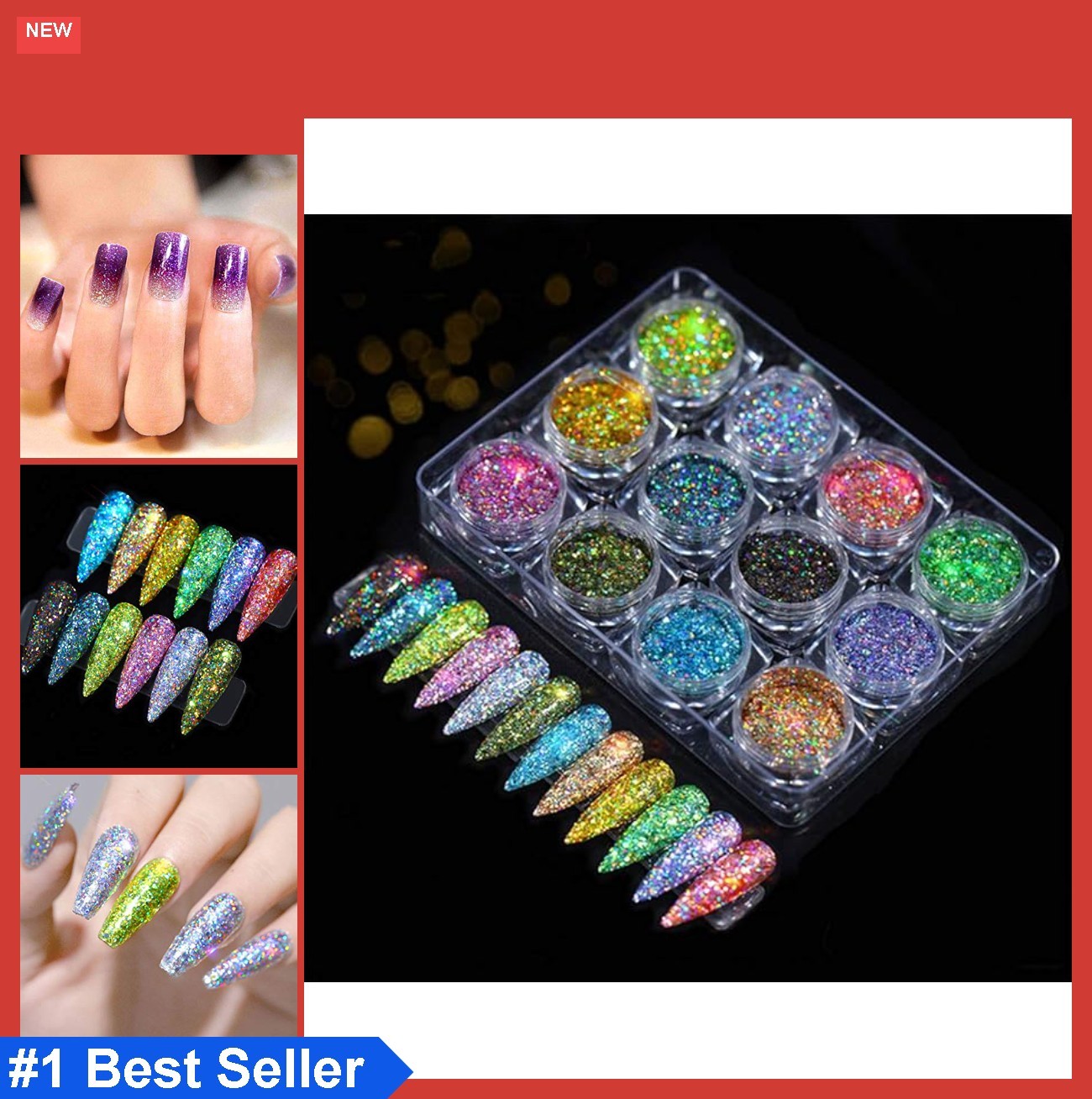 Holographic Glitter Superfine Powder 12 Colors Mixed Iridescent Nail Art