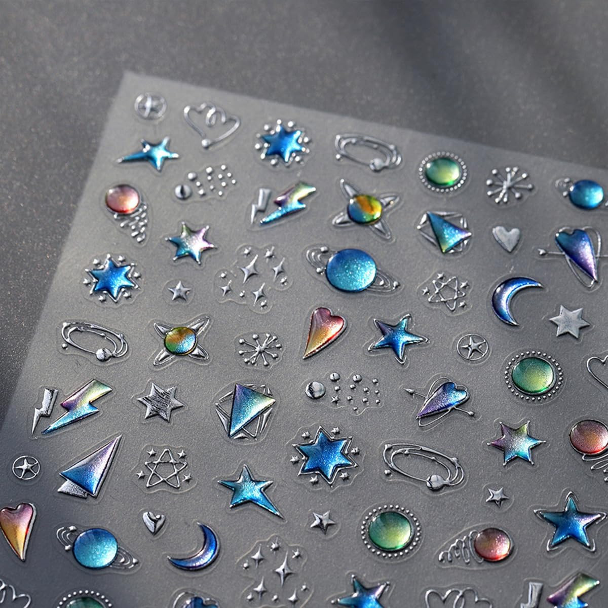 Star Nail Stickers for Nail Art 5D Embossed Blue Nail Art Stickers Heart Nail De