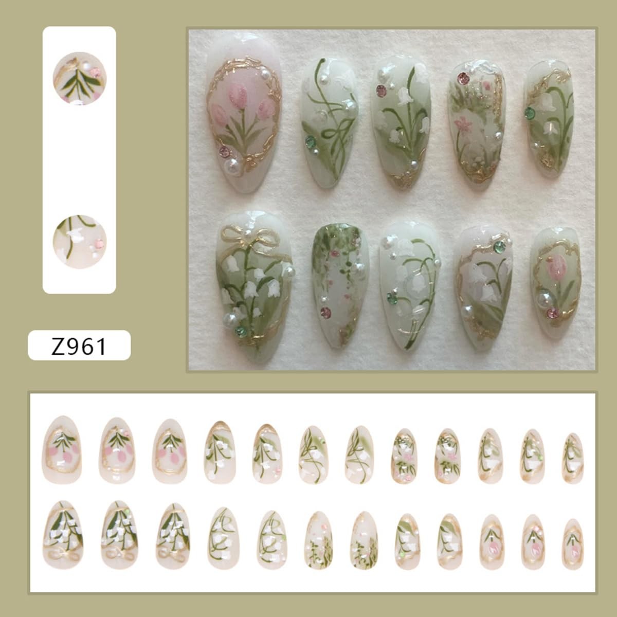 24Pcs Orchid Flower Press on Nails Almond 0.25 Fl Oz (Pack of 24), Multicolor