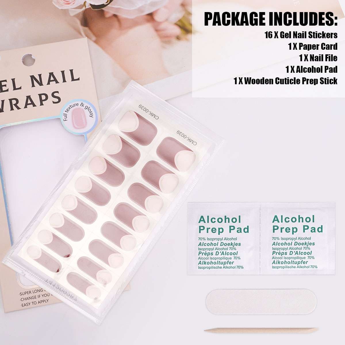 16pcs No Backing Gel Nail Stickers Full Nail Wraps Semi Cured Gel Nail Strips US