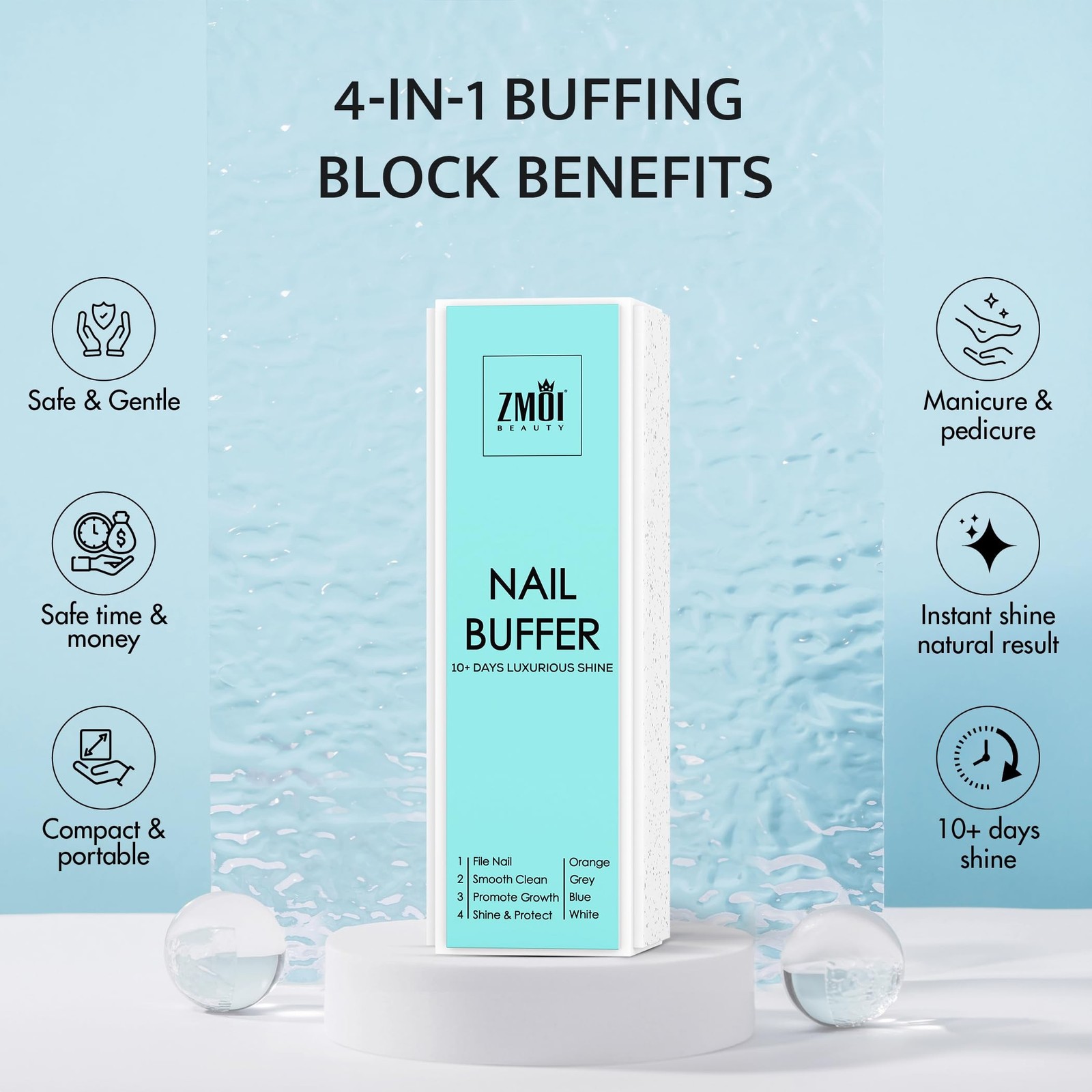 Pro Nail Buffer Block – 2 Pack Luxurious Shine Korean 4-Way Nail Buffing B