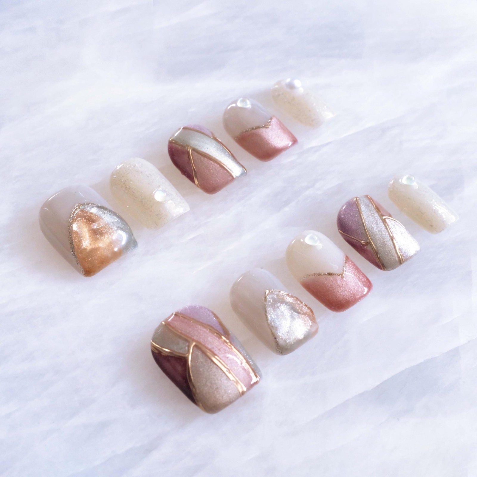 Colorful Geometric Cat Eye Press-On Nails – Short Square Gel Fake Nails, 10 Pcs