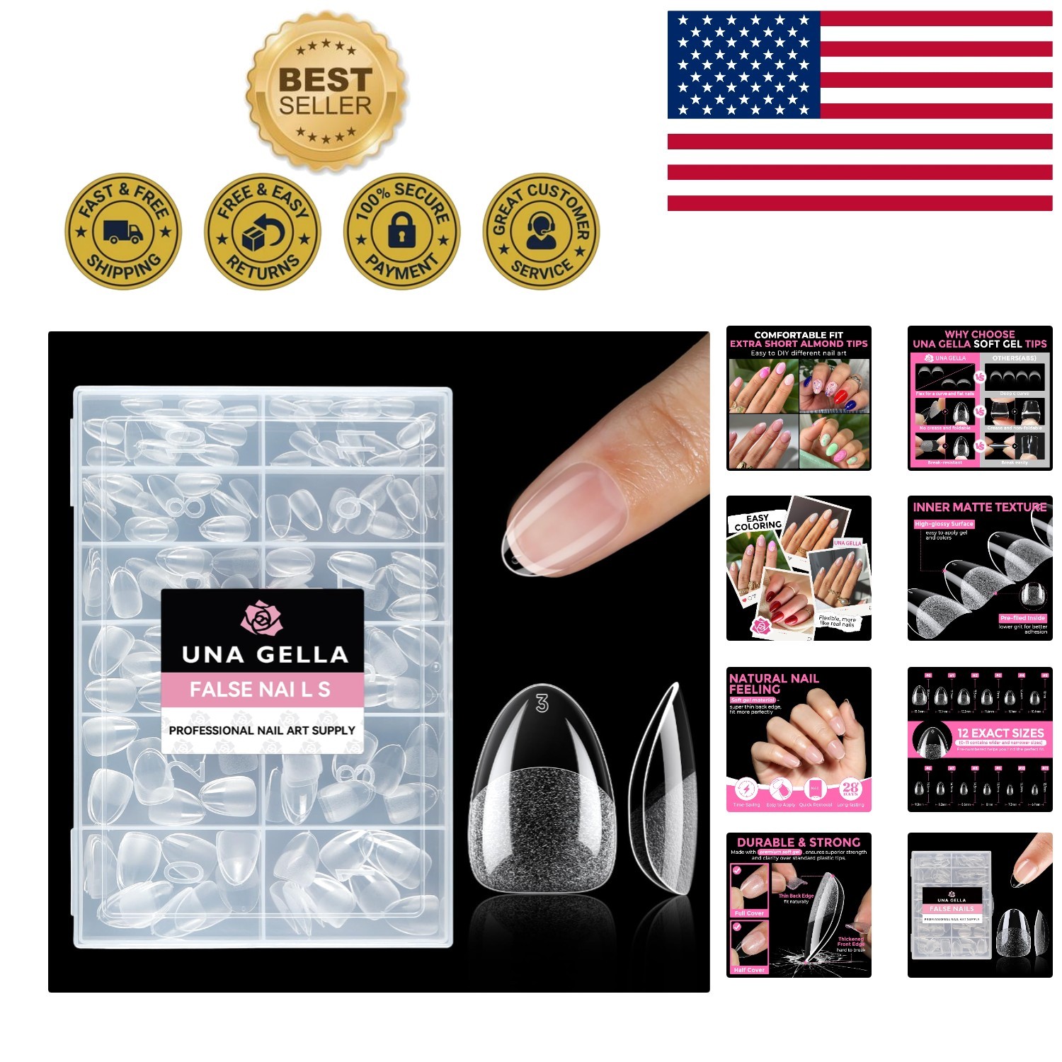 Acrylic Extra Short Almond Nail Tips – 216PCS Easy Soak Off with Matte Finish