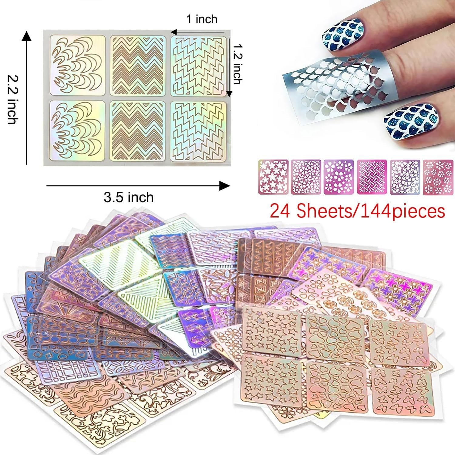 Airbrush Nail Stickers Set – 24 Sheets of Glamorous Nail Art Templates