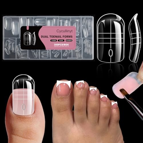 Dual Toe Forms – Poly Extension Gel Toenail 300pcs Reusable Full Square Toenail