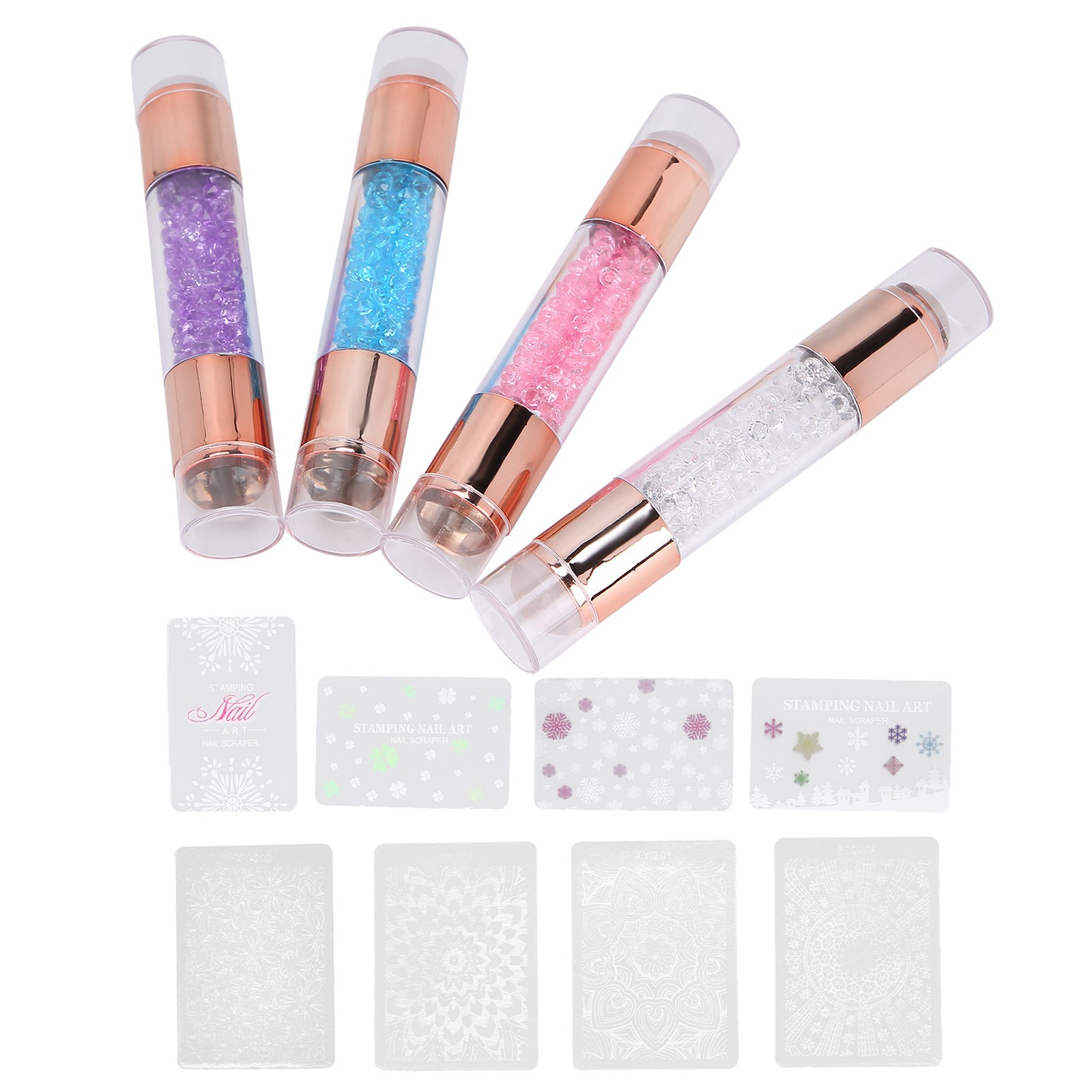 NEW 4Sets Manicure Art Stampers Silicone Stamp Pens Double Ended W/Nail Seal